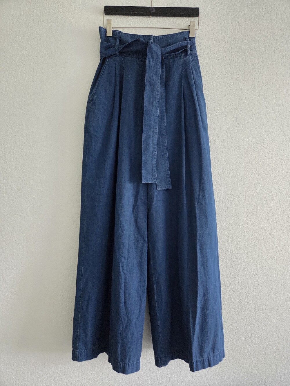 Tara Jarmon Wide Leg Belted Blue Cotton Trouser Pant Size 36 (4) Classic